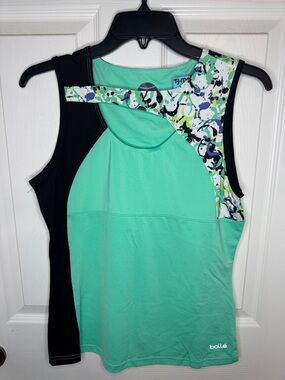 NWT bolle Mint Green and Black Athletic Tank with Multicolor Abstract Strap